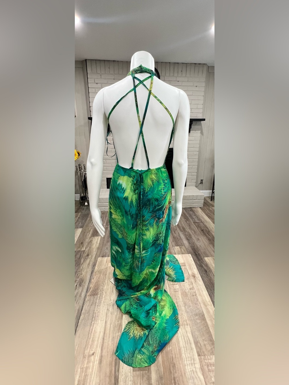 Lulu's Tropical Green Strapless Halter Gown - Picture 9 of 14